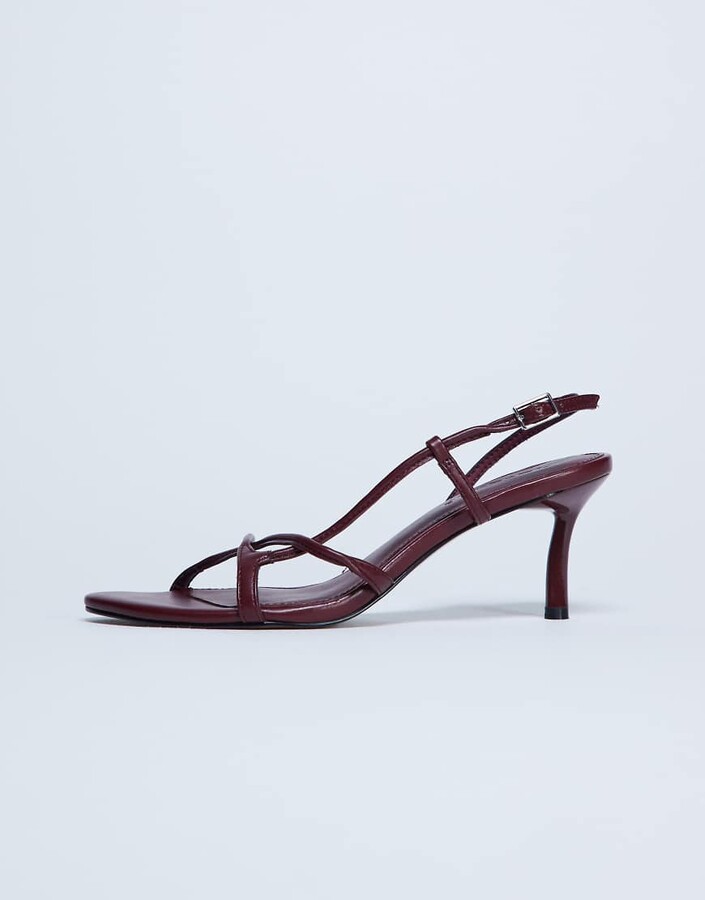 Topshop Amelia minimal mid heel sandals in burgundy