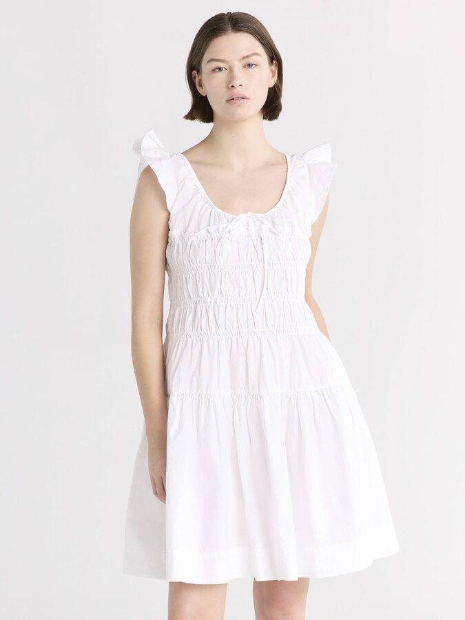 Free Assembly Women’s and Women’s Plus Smocked Cotton Mini Dress with Flutter Sleeves, Sizes XS-4X