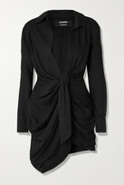 Thumbnail for your product : Jacquemus Bahia Draped Knotted Twill Mini Dress - Black
