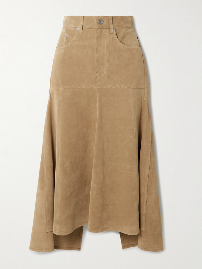 Victoria Beckham Paneled Suede Midi Skirt - Neutrals