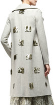 Thumbnail for your product : Lela Rose Metallic Fringe-Embellished Long Coat, Taupe/Gold