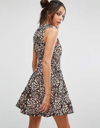 Missguided High Neck Contrast Lace Skater Dress