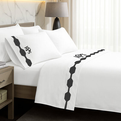 PushpLinen Monogram Hexagonal Applique Border Cotton Sheet Set