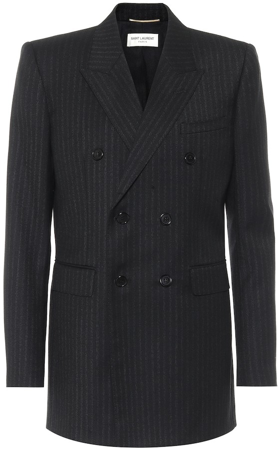 Saint Laurent Pinstriped wool double-breasted blazer - ShopStyle