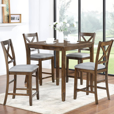 Gracie Oaks Solid Wood Counter Height Dining Chair Of 4 In Walnut Ergonomic Design Comfortable Seat X - Shaped For Home Use Bedroom Chairs 4 Walnut Finish