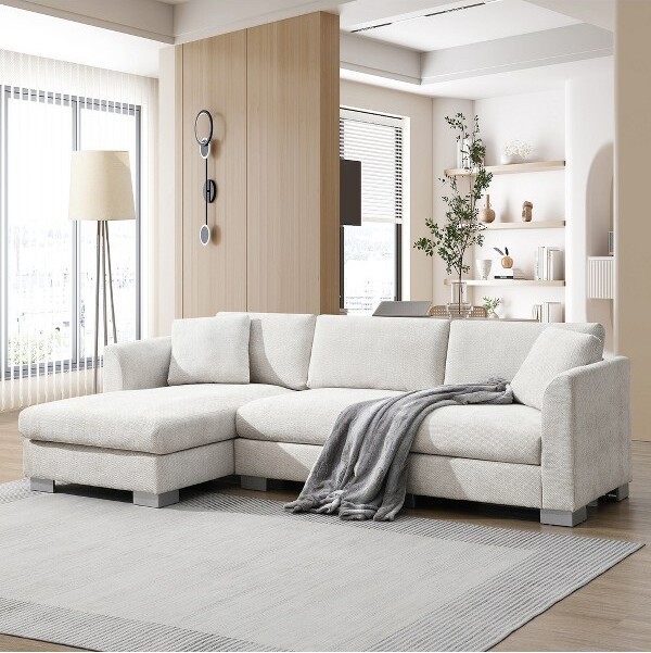 WhisenModernOversizedSectionalSofa4-seatL-shapedLuxuryCouchSetwithChaiseand2Pillows-MinskGray