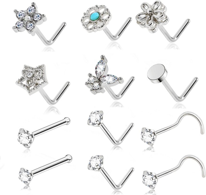Milacolato 24pcs 925 Sterling Silver Nose Rings Studs 22G Tiny Ball Bone Pin Piercing Jewelry for Women Men 1.5mm 2mm 2.5mm 
