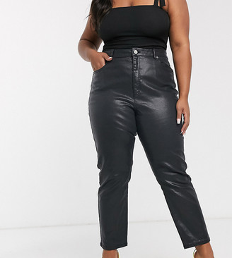 ASOS Curve DESIGN Curve high rise farleigh 'slim' mom jeans in coated black
