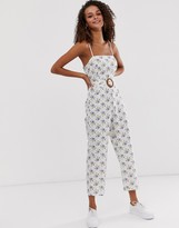Thumbnail for your product : ASOS DESIGN strappy pinny belted jumpsuit in floral print