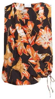 Raey Crossover Lily-print Silk Top - Red Print