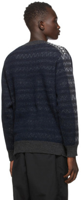 Comme des Garçons Homme Grey and Navy Wool Jacquard Sweater