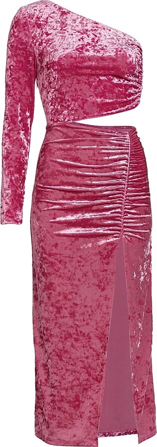 Women's Niamh Asymmetric Stretch Velvet Dress - Bubblegum - Size XS
