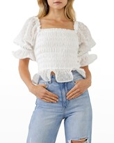 Thumbnail for your product : Endless Rose Eyelet Lace Smocked Crop Top