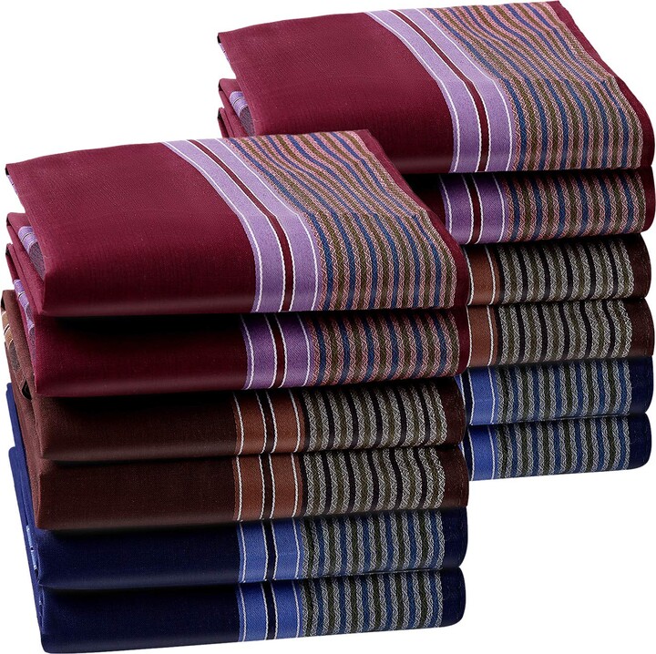 Houlife Mens Premium Handkerchiefs 100 60S Cotton Classic Stripe