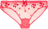 Thumbnail for your product : Agent Provocateur Cupid Heart-embroidered Stretch-tulle Briefs - Fuchsia
