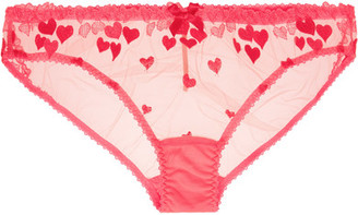 Agent Provocateur Cupid Heart-embroidered Stretch-tulle Briefs - Fuchsia
