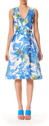 Carolina Herrera V-Neck Sleeveless Fit-and-Flare Floral-Print Dress