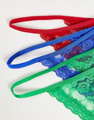 Lindex Exclusive SoU Jennianne 3 pack lace thongs in red/cobalt