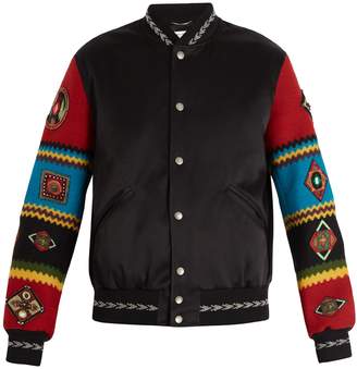 Saint Laurent Sleeve-appliqué satin bomber jacket