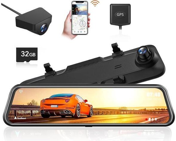 WESTWAY WOLFBOX G840H 12'' Mirror Dash Cam with ADAS and BSD, 2.5K Rear View Mirror Camera Front and Rear, 5.8GHz WiFi, Voice Control, Parking Monitor,...