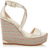 Thumbnail for your product : Jimmy Choo PORTIA 120 Natural Mix Washed Metallic Nappa Wedge Sandals with Striped Braided Wedge