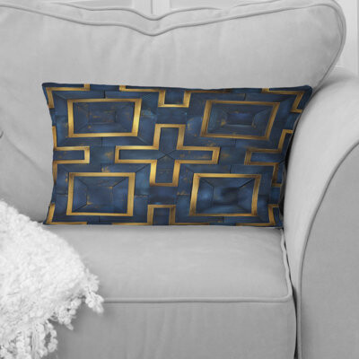 Gold Blue Midcentury Maze Glam - Midcentury Lumbar Pillow