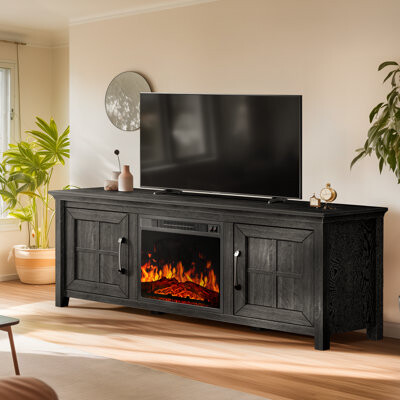 Aravinthan Fireplace TV Stand for 75" TVs With Electric Fireplace, Farmhouse Media Console With Barn Doors , Timer & Wood Storage Cabinet