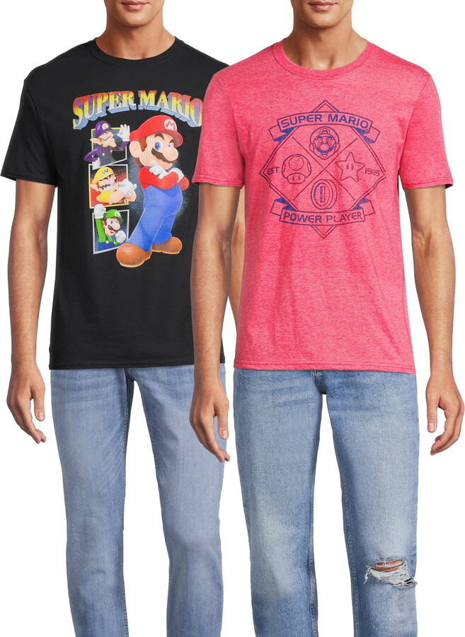 Nintendo Mario Men's and Big Men's Character Rewind Graphic T-Shirt, 2-Pack