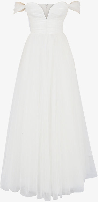 Womens White Fairytale Off-The-Shoulder Tulle Bridal Gown S (D-E Cup)