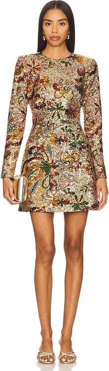 Nadine Merabi Camile Embellished Sequin Long Sleeve Mini Dress in Multi