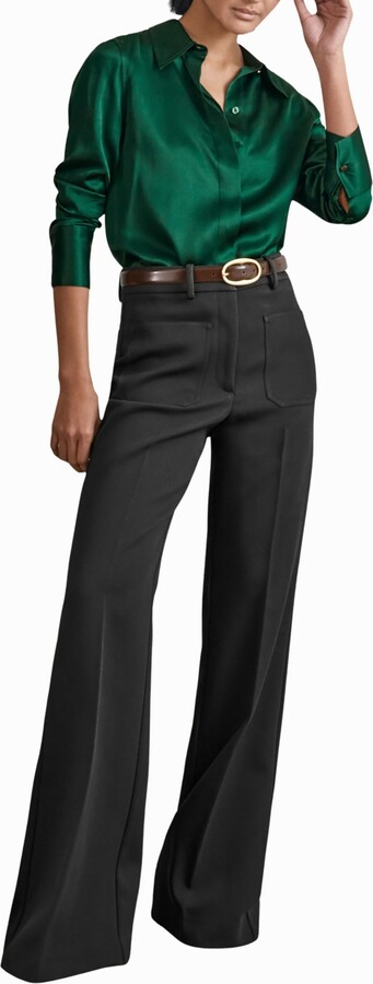 Reiss Women's Silk-Satin Concealed-Placket Shirt