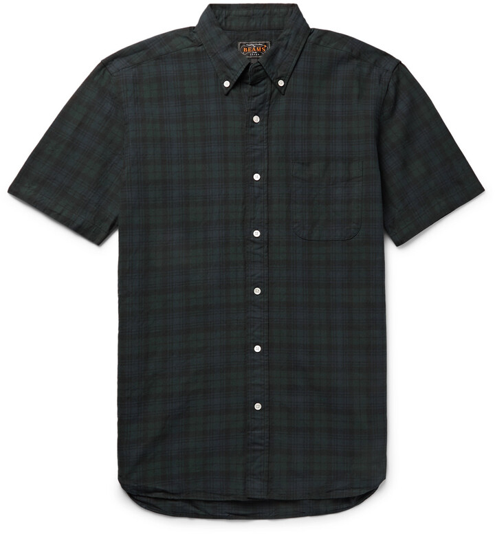 Beams ButtonDown Collar Checked Cotton Shirt ShopStyle
