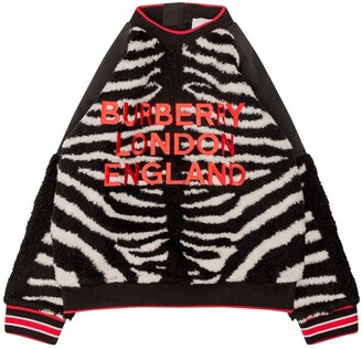 Burberry Children Logo Embroidered Zebra Jacquard Sweater