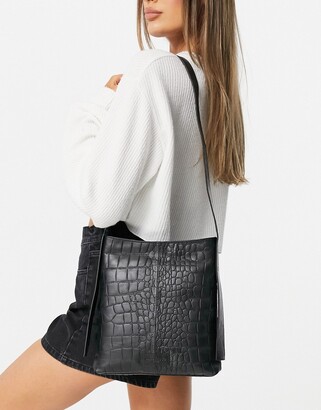 Urban Code Urbancode leather croc print shoulder bag in black