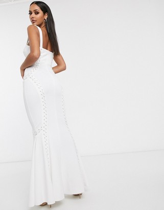 ASOS DESIGN Premium extreme lace up cami maxi dress in white
