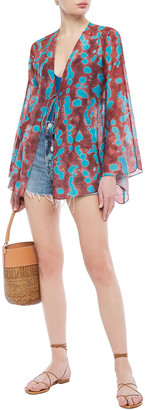 Adriana Degreas Embellished Printed Cotton And Silk-blend Coverup