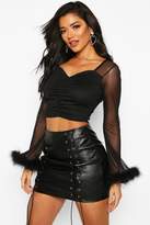 Thumbnail for your product : boohoo Faux Fur Cuff Mesh Long Sleeve Crop Top