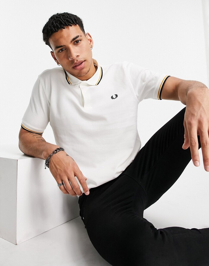 Fred Perry twin tipped polo shirt in white, gold and burgundy - ShopStyle
