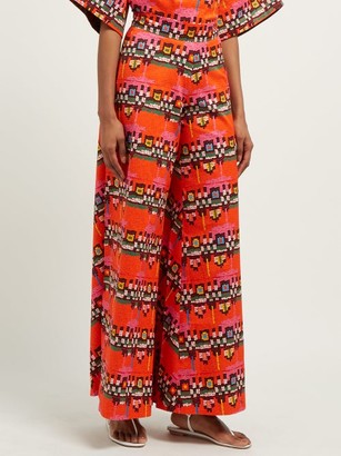 RIANNA + NINA Carnaval Geometric-print Cotton Wide-leg Trousers - Red Multi