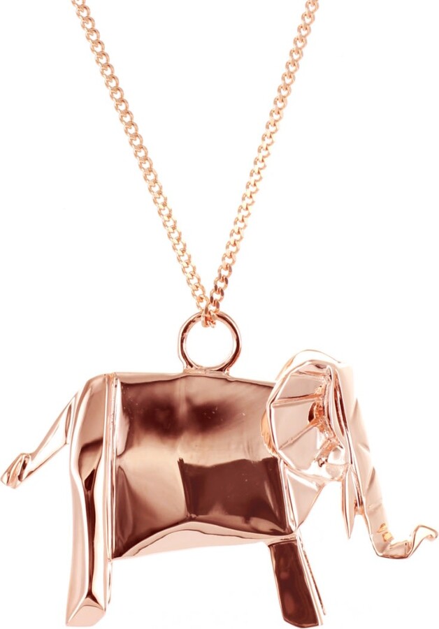 Origami Jewellery Rose Gold Elephant Necklace Pink Gold Plated