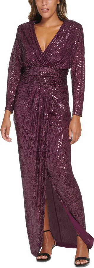 Calvin Klein Shimmer Faux-Wrap Gown - ShopStyle Evening Dresses