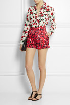 Thumbnail for your product : Moschino Rose-print silk and cotton-blend playsuit