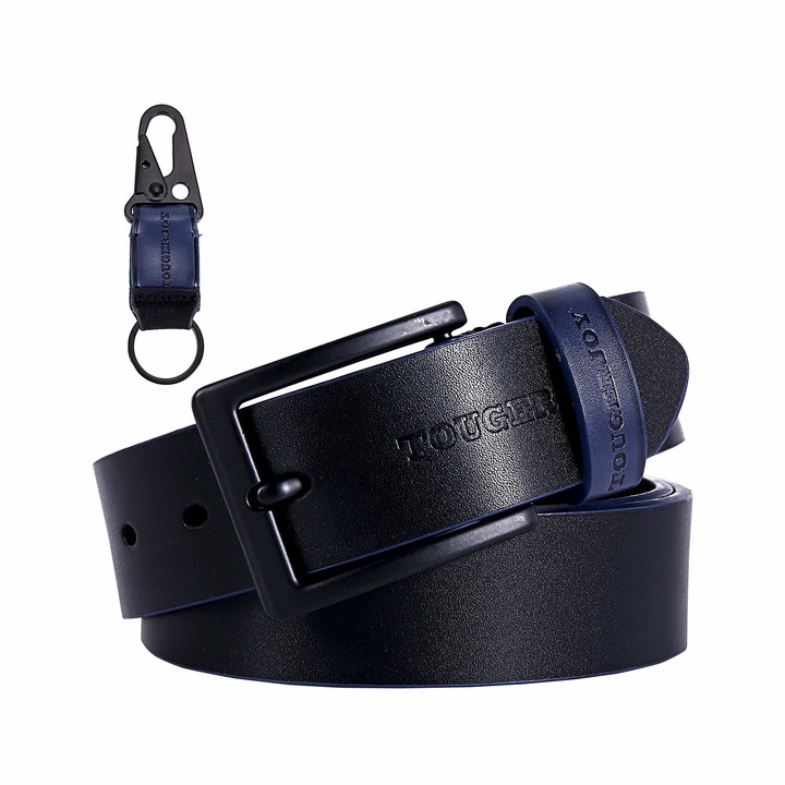 Mens Genuine Leather Belt Heavy Duty 1.5” Work Belt with Prong Buckle Dress Belt for Jeans&Suits with Keychain Clip 