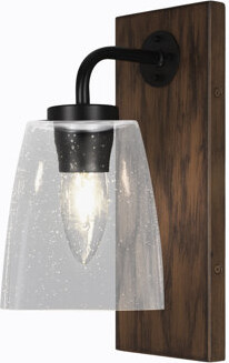 Breakwater Bay Oxbridge Wall Sconce Shown In Metal Finish With 4.5” Square Clear Bubble Glass