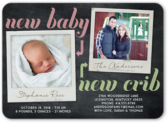 Shutterfly Moving Announcements: New Baby Crib Girl Moving Announcement, Grey, Matte, Signature Smooth Cardstock, Rounded