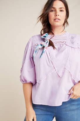 Anthropologie Aderyn Puff-Sleeved Lace Blouse