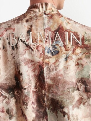 Balmain Painting-Print Leather Bomber Jacket
