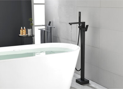 fengshu Stainless Steel Floor Mounted Tub Faucet - With Handheld Shower And 360Â° Swivel Spout With High Flow Adjustable Rotation Feature