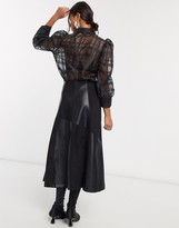 Thumbnail for your product : Lost Ink midi skirt with button front in patchwork faux leather