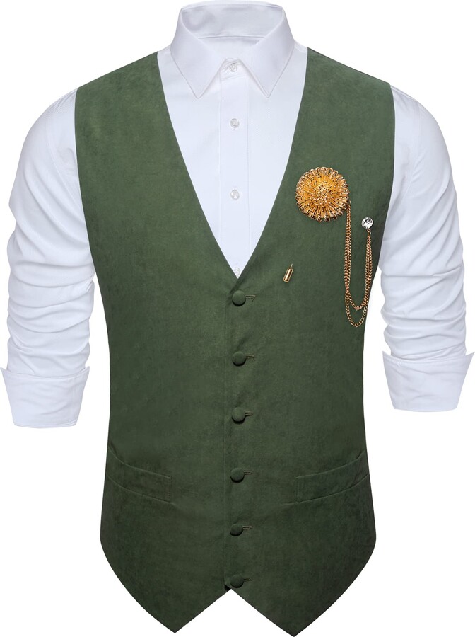 Barry.Wang Men's Suit Vest Business Formal Dress Waistcoat Olive Green